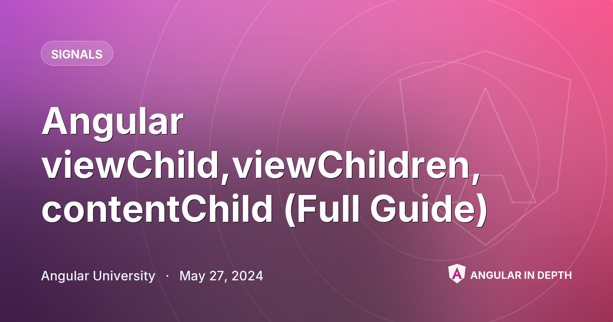 Angular viewChild,viewChildren, contentChild (Full Guide) Angular viewChild,viewChildren, contentChild (Full Guide) — Signals article by Angular University on Angular In Depth